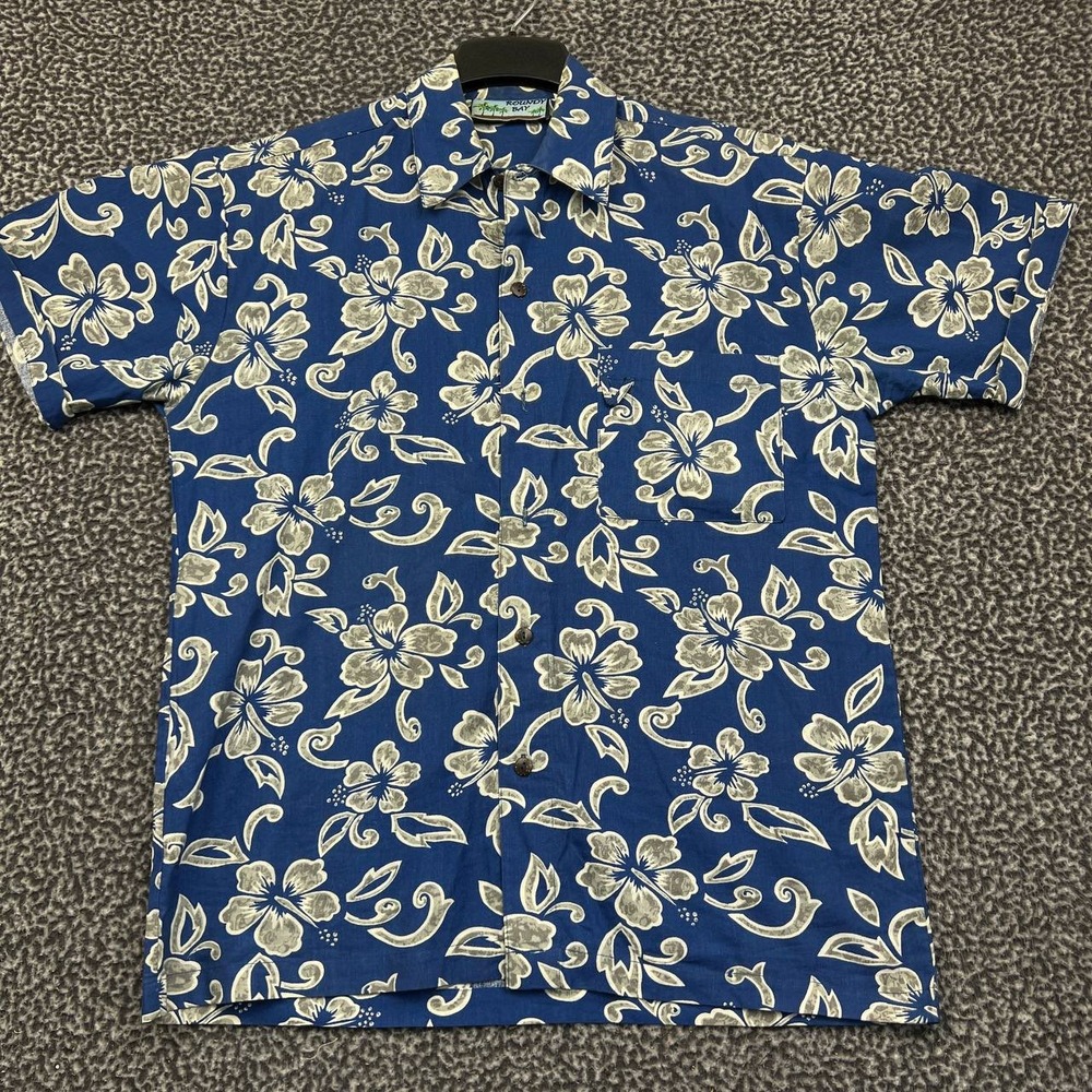 Roundy Bay Shirt Men Medium Hawaiian Button Up Short Sleeve Collared Cotton‎ M